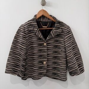 Trina Turk Black and Ivory Textured Stripe Zebra Cropped Jacket Blazer Size 6